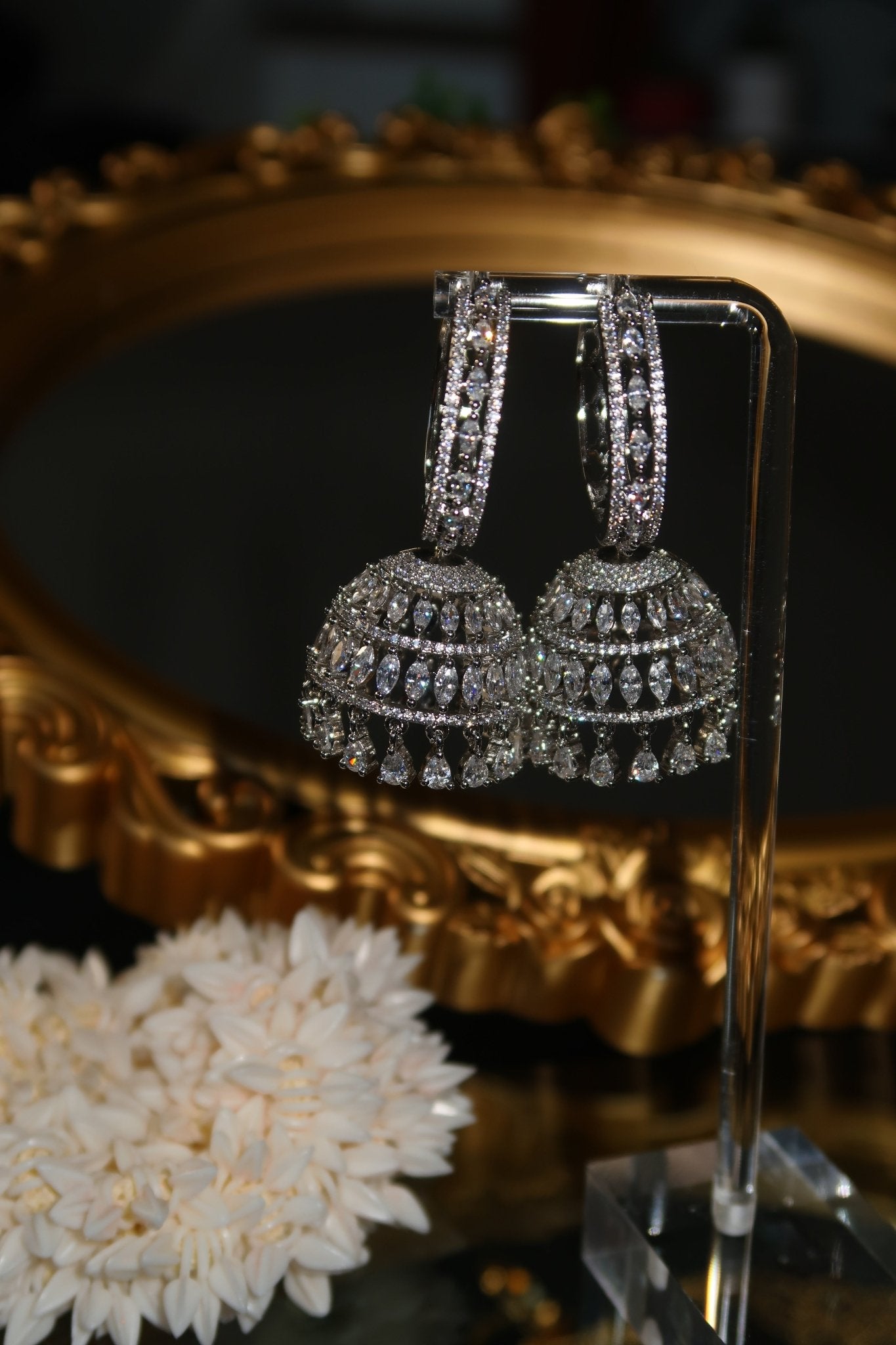 Sarima Jhumka | Silver CZ Jhumkas - House of Isari